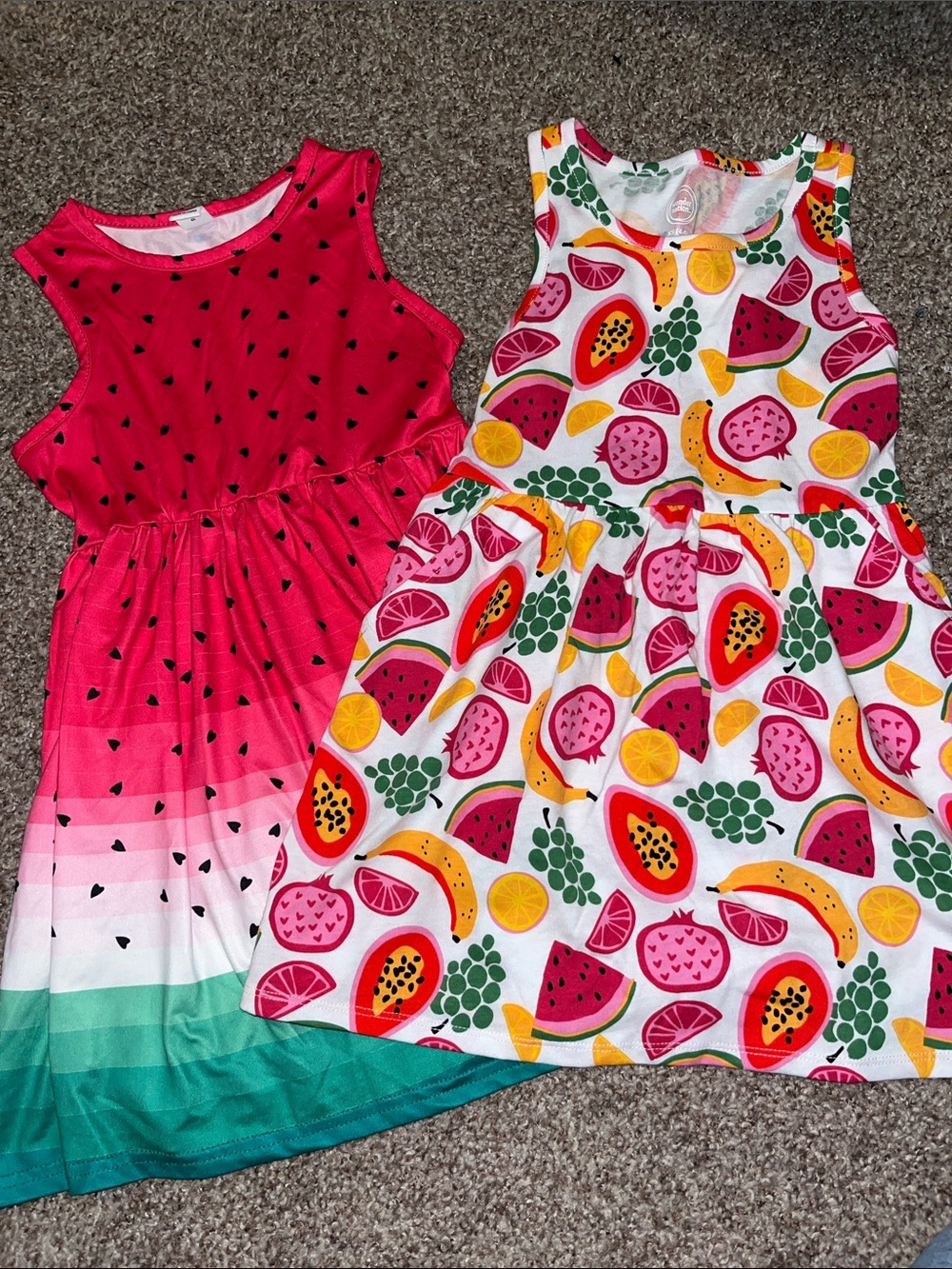 Girls' lot of two Bright Fruit Print Tank Dresses - Pink & White